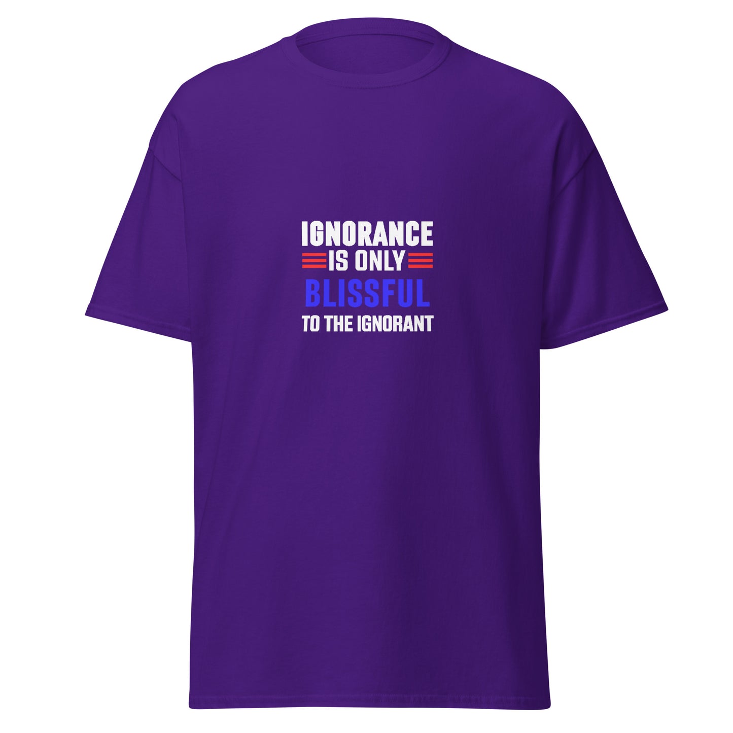 Purple funny typography t-shirt by Fantasy Tees Plus with Ignorance is only blissful design