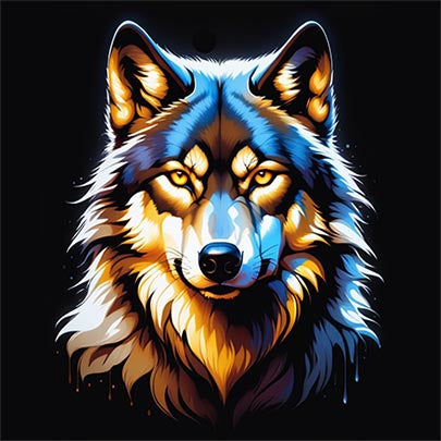 Fantasy art wolf coasters featuring a vibrant and detailed colorful wolf face design