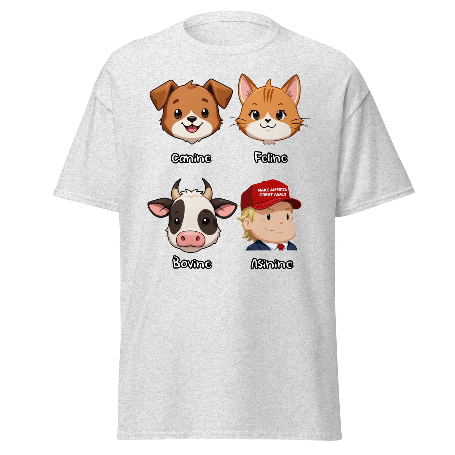 Light Gray Free Speech 1st Amendment T-Shirt with cartoon animal faces and a boy wearing a cap