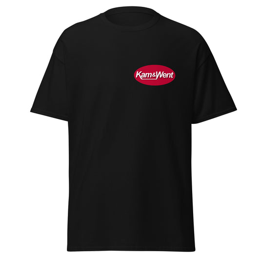 Black funny logo parody t-shirt by Fantasy Tees Plus with red Kam&Went graphic on front