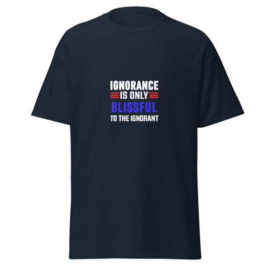 Navy funny typography t-shirt from Fantasy Tees Plus with bold white red and blue text design