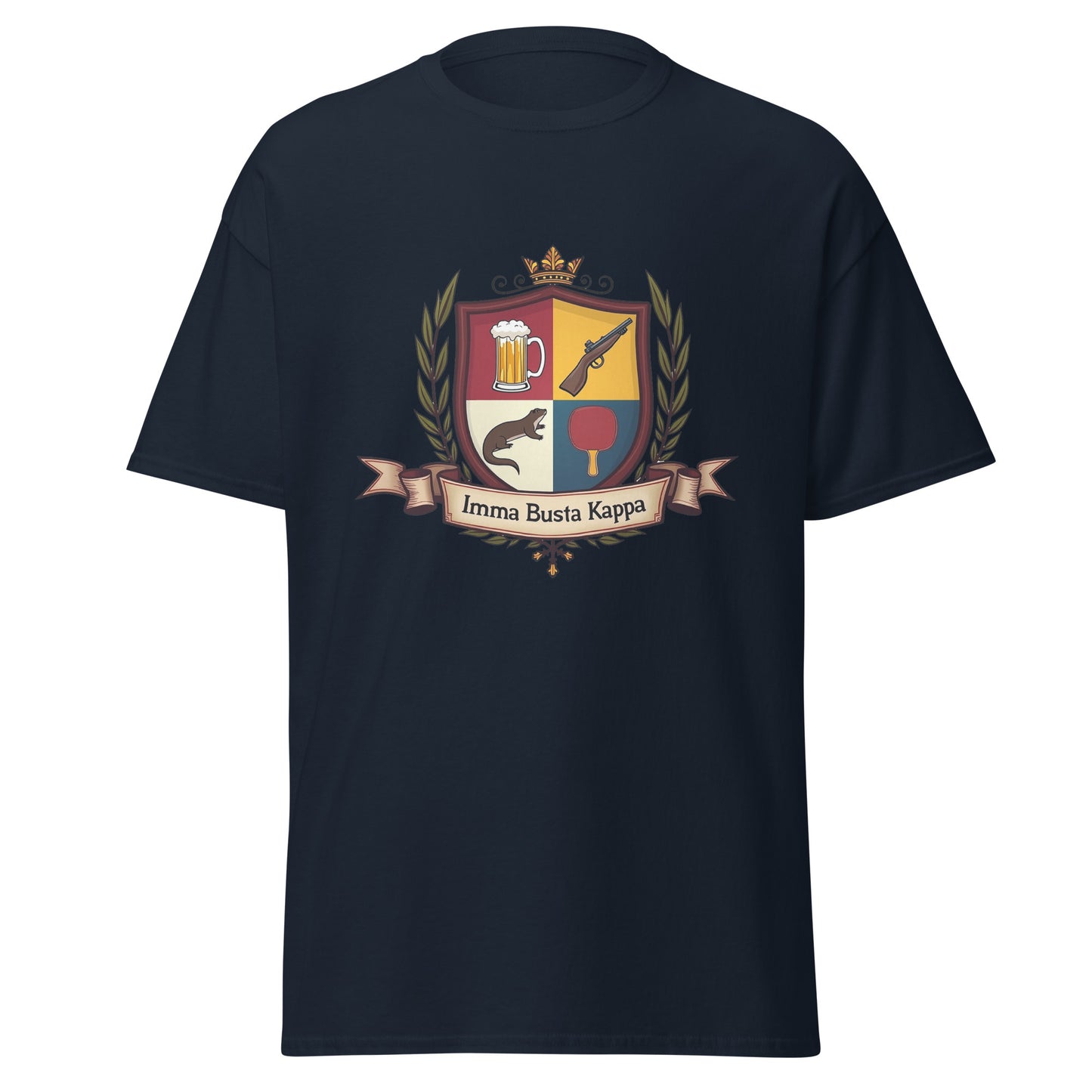 Black fake fraternity sorority t-shirt with humorous crest design by Fantasy Tees Plus