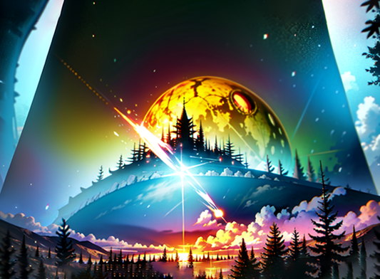 Vibrant sci-fi landscape stone decor featuring an alien planet and futuristic forest under a glowing sky
