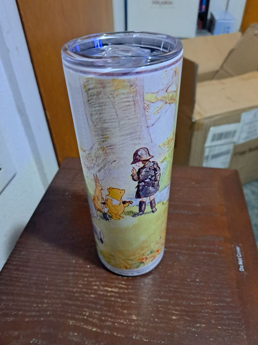 Fantasy Tees Plus Winnie the Pooh tumbler featuring classic storybook illustration with Winnie the Pooh and friends